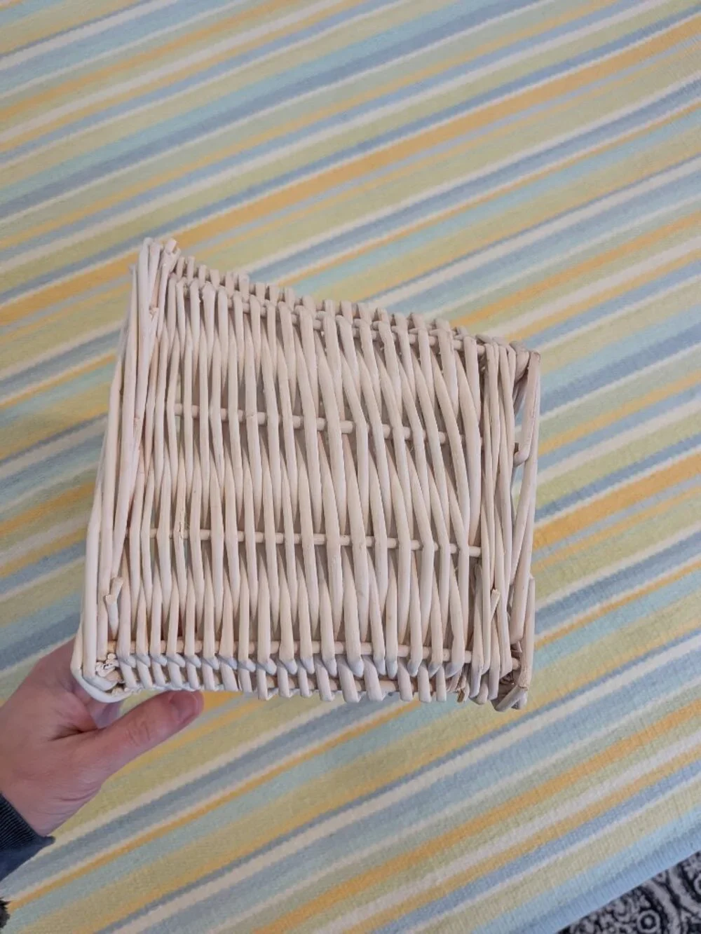 White Wicker Basket With Purple Polka Dot Liner